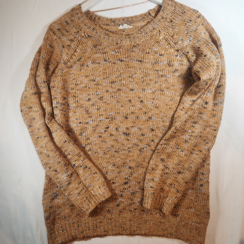 Hem & Thread Mustard Yellow Marl Chunky Knit Crew Neck Raglan Sweater Large